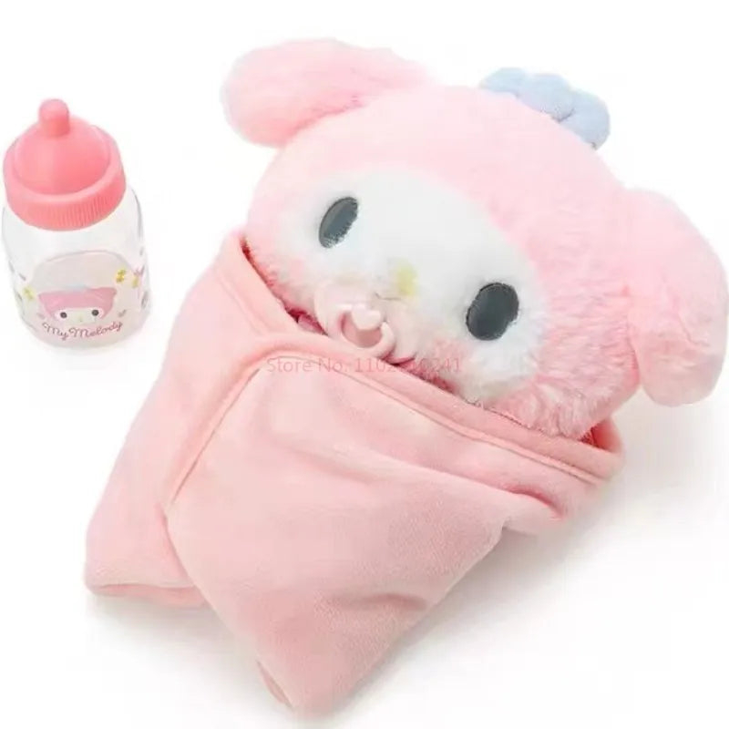 The Hot Kawaii Cinnamoroll My Melody Baby Dress Up Suit Sanrios Baby Pacifier Bottle Plush Girl Cute Birthday Doll Set Gifts Box